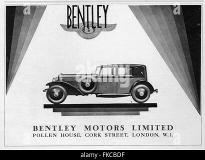 1920S UK Bentley Magazine annuncio pubblicitario Foto Stock