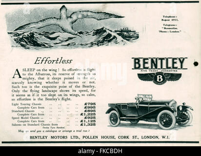 1920S UK Bentley Magazine annuncio pubblicitario Foto Stock