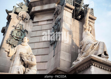 Monumento a Colon, Ramblas, Port Vell di Barcellona Foto Stock