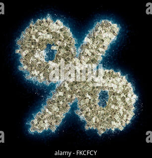 Il simbolo di percentuale % realizzato da fatture del dollaro - riciclaggio di denaro sporco Foto Stock