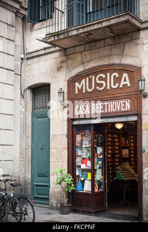 Casa Beethoven, classic music shop, La Rambla, Barcelona Foto Stock