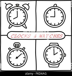 Doodle clock set di icone Illustrazione Vettoriale