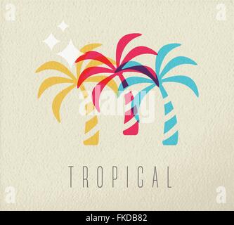 Tropical Beach Concetto di vacanza illustrazione con colorati estate Palm tree sulla tessitura dello sfondo. EPS10 vettore. Illustrazione Vettoriale