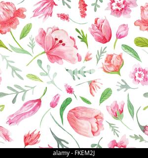 Molla di perfetta eco texture con rosso e tulipani rosa su sfondo bianco Foto Stock