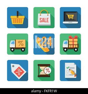 Nove diverse icone in uno stile piatto Illustrazione Vettoriale