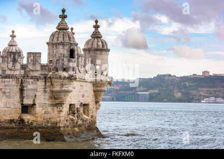 Torretta di La Torre di Belem a Lisbona, Portogallo. Foto Stock