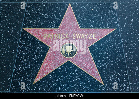HOLLYWOOD, CALIFORNIA - 8 Febbraio 2015: Patrick Swayze's Hollywood Walk of Fame star on Febbraio 8, 2015 a Hollywood, CA. Foto Stock