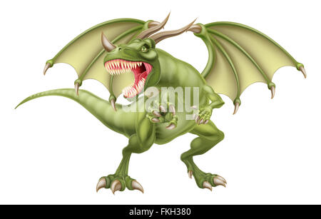 Una illustrazione di una media cercando fantasy fiaba GREEN DRAGON Foto Stock