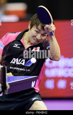 Koki Niwa (JPN), 4 marzo 2016 - Tennis da tavolo : perfetta 2016 World Team Table Tennis Championships Quarti di Finale match tra Giappone e Hong Kong Stadium Malawati, Kuala Lumpur, Malesia. (Foto di AFLO) Foto Stock