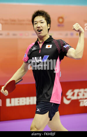 Jun Mizutanio (JPN), 4 marzo 2016 - Tennis da tavolo : perfetta 2016 World Team Table Tennis Championships Quarti di Finale match tra Giappone e Hong Kong Stadium Malawati, Kuala Lumpur, Malesia. (Foto di AFLO) Foto Stock