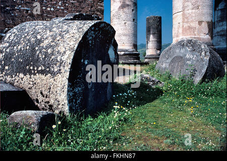 Le colonne in marmo del tempio di Artemide, Sardi, Turchia Foto Stock