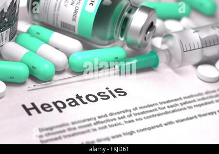 Diagnosi - epatopatie. Concetto medico con sfondo sfocato. Foto Stock