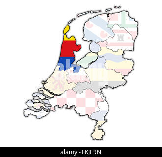 North Holland bandiera sulla mappa con i confini delle province in paesi bassi Foto Stock