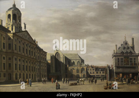 Adriaenszoon Gerrit Berckheyde (1638-1698). Dutch Golden Age pittore. Piazza Dam con il nuovo municipio di Amsterdam. Dopo 1655 Foto Stock