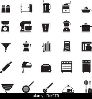 Set di 25 nero solido cucina cucina e relative icone Illustrazione Vettoriale