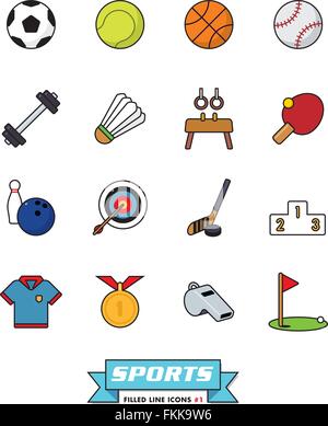 Raccolta di sport riempito vettore riga di icone su sfondo bianco, parte 1 Illustrazione Vettoriale