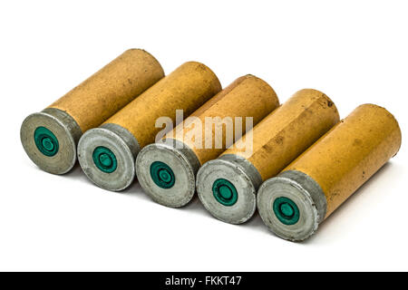 Cartucce di segnale per effetto flare gun, isolati su sfondo bianco Foto Stock