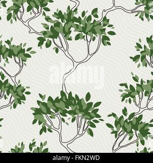 Vector seamless pattern di rami di alberi con foglie Illustrazione Vettoriale