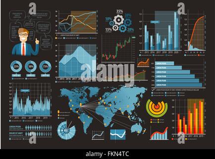 Affari e finanza template design infografico illustrazione vettoriale. set di tabelle, grafici, diagrammi Illustrazione Vettoriale