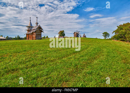 Erba astratto dello sfondo dei campi sulla isola di Kizhi, Russia Foto Stock