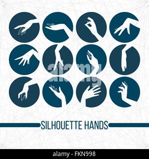 Set di vettore icone silhouette visualizzazione elegante mani femminili in vari gesti Illustrazione Vettoriale
