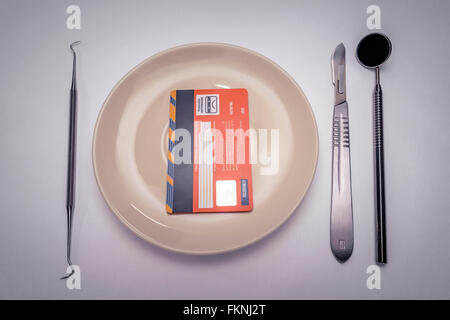 Menu per il dentista, carta di credito Foto Stock