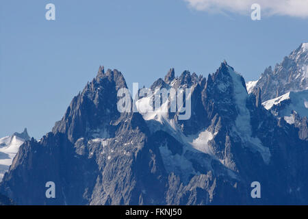 Aiguille des Grandes Charmoz, Aiguille du plan, da Balme, Francia Foto Stock