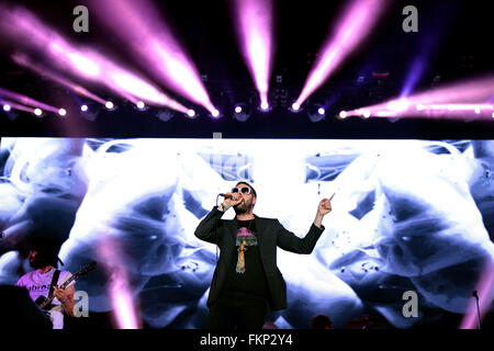 BENICASSIM, Spagna - 18 Luglio: Kasabian (rock band) esegue a FIB Festival il 18 luglio 2014 a Benicassim, Spagna. Foto Stock