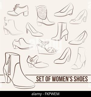 Impostare nel di scarpe da donna, linee verniciato Illustrazione Vettoriale