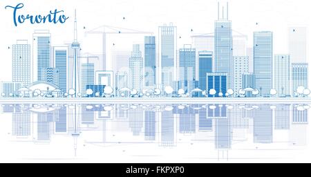 Profilo dello skyline di Toronto con edifici blu e riflessi. Illustrazione Vettoriale. Viaggi di affari e turismo nozione di luogo Illustrazione Vettoriale