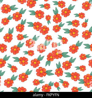 Disegno ad acquerello con fiori rossi e alcuni elementi floreali isolati su sfondo bianco. Foto Stock