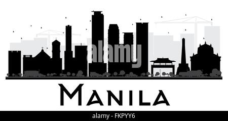 Manila skyline della città in bianco e nero la silhouette. Illustrazione Vettoriale. Piatto semplice concetto per il turismo presentazione, banner Illustrazione Vettoriale
