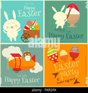 Carte di Pasqua insieme con il coniglietto di Pasqua. Mini Poster Collection. Foto Stock