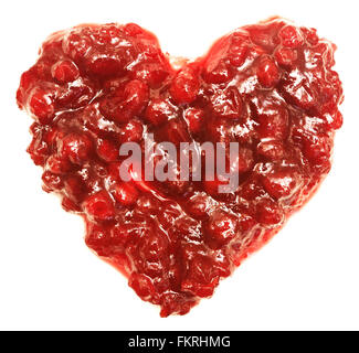 Sentito rosso a forma di marmellate ai frutti di bosco isolato su sfondo bianco Foto Stock