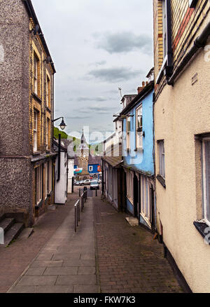 Vista della Torre dell'orologio di Knighton, POWYS, GALLES Foto Stock