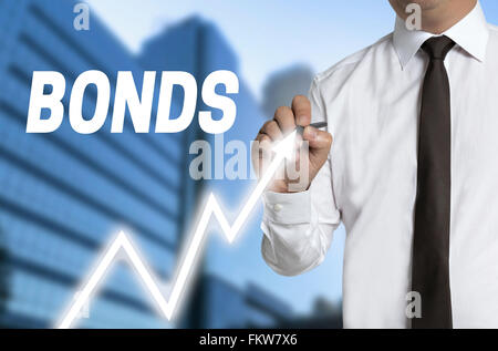 Bonds trader aspira il prezzo di mercato sul touchscreen. Foto Stock