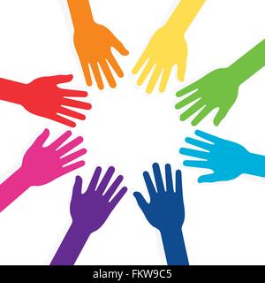 Mani colorate formanti la forma del lavoro di squadra Illustrazione Vettoriale