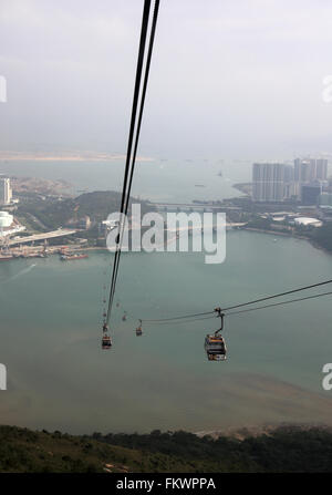 Vista da 4 miglio lungo la cabinovia Ngong Ping 360 sull'Isola di Lantau Foto Stock