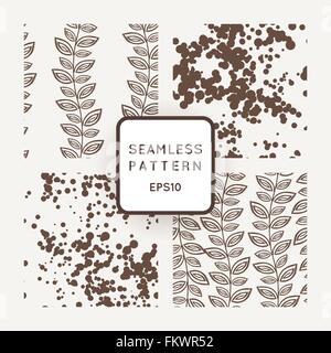 Set di vettore modelli senza giunture con foglie volare nel vento e punti caotico Illustrazione Vettoriale