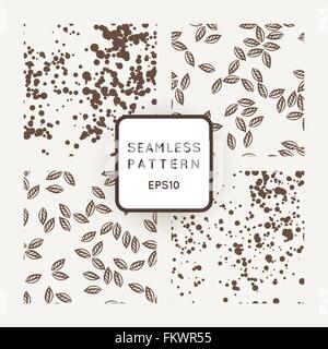 Set di vettore modelli senza giunture con foglie volare nel vento e punti caotico Illustrazione Vettoriale