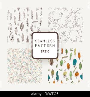 Set di quattro astratto vettore seamless pattern fatta di piume dipinte a mano e Illustrazione Vettoriale