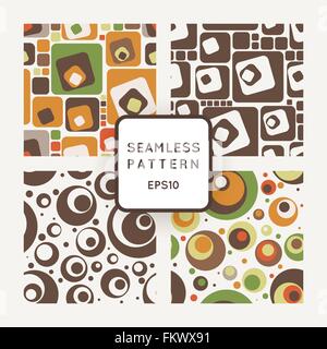 Set di vector seamless pattern di cerchi colorati e le piazze di retrostile Illustrazione Vettoriale