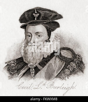 William Cecil, primo Baron Burghley, talvolta spelta Burleigh, 1520 - 1598. Statista inglese, consulente capo della Regina Elisabetta I per la maggior parte del suo regno, per due volte Segretario di Stato e signore tesoriere alta. Foto Stock
