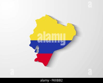 Ecuador Mappa del paese con la bandiera e effetto ombra Illustrazione Vettoriale
