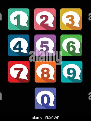 Icone di piatto bolla numeri di conversazione con lunga ombra Illustrazione Vettoriale