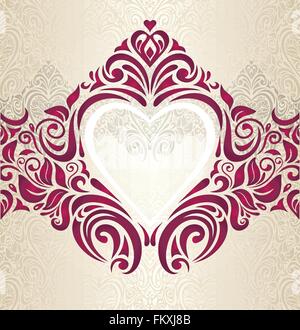 Nozze oro e rosso floreale vintage invito design di sfondo Illustrazione Vettoriale