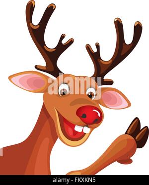 Rudolf la renna isolato in un angolo di sfondo bianco Illustrazione Vettoriale