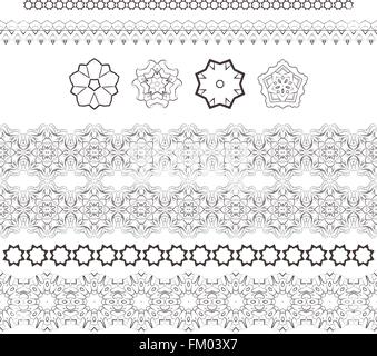 Set di vettore filigrana modellato mani e fiori stilizzati Illustrazione Vettoriale