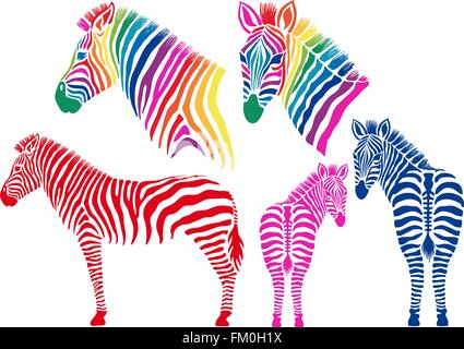 Colorate silhouette di zebra, set di vettore di elementi di design Illustrazione Vettoriale