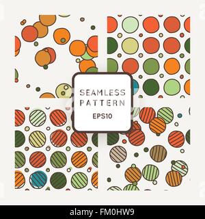 Set di vettore di seamless motivi geometrici di cerchi storti e anelli Illustrazione Vettoriale